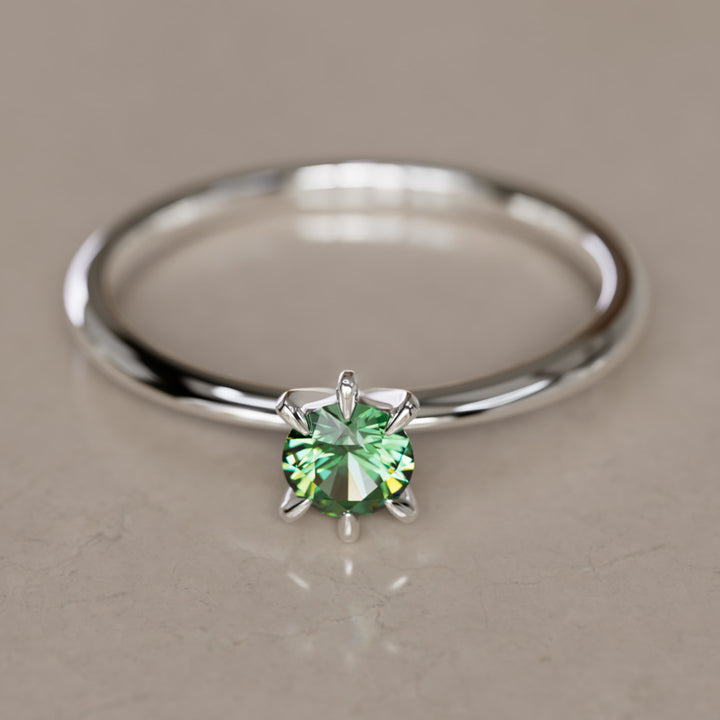 Boreal Green Sapphire Solitaire Dainty Modern Unique Engagement Ring or Promise Ring By Valley Rose