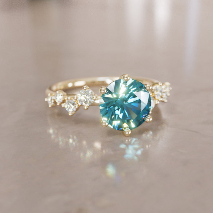 Briar Round Blue Sapphire Engagement Flower Ring Nature Inspired By Valley Rose