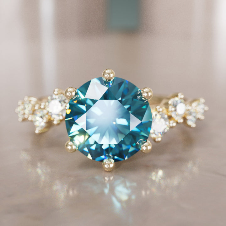 Briar Round Blue Sapphire Engagement Flower Ring Nature Inspired By Valley Rose