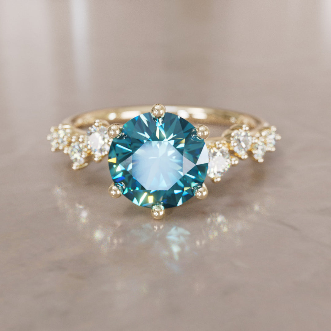 Briar Round Blue Sapphire Engagement Flower Ring Nature Inspired By Valley Rose