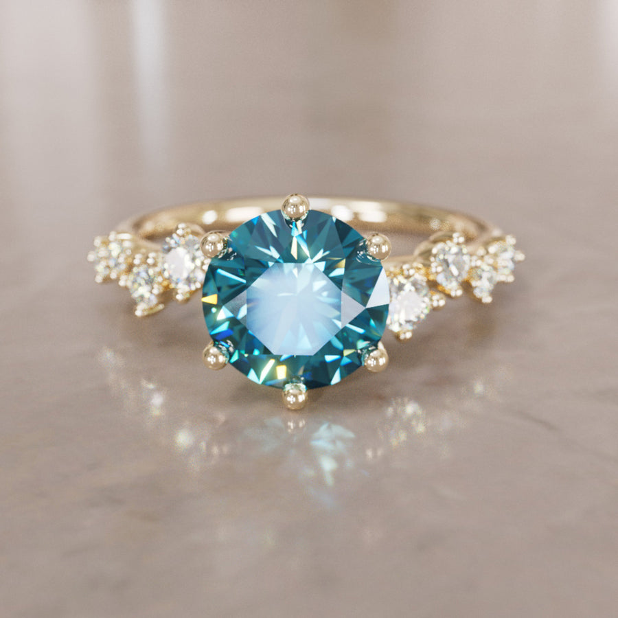 Briar Round Blue Sapphire Engagement Flower Ring Nature Inspired By Valley Rose