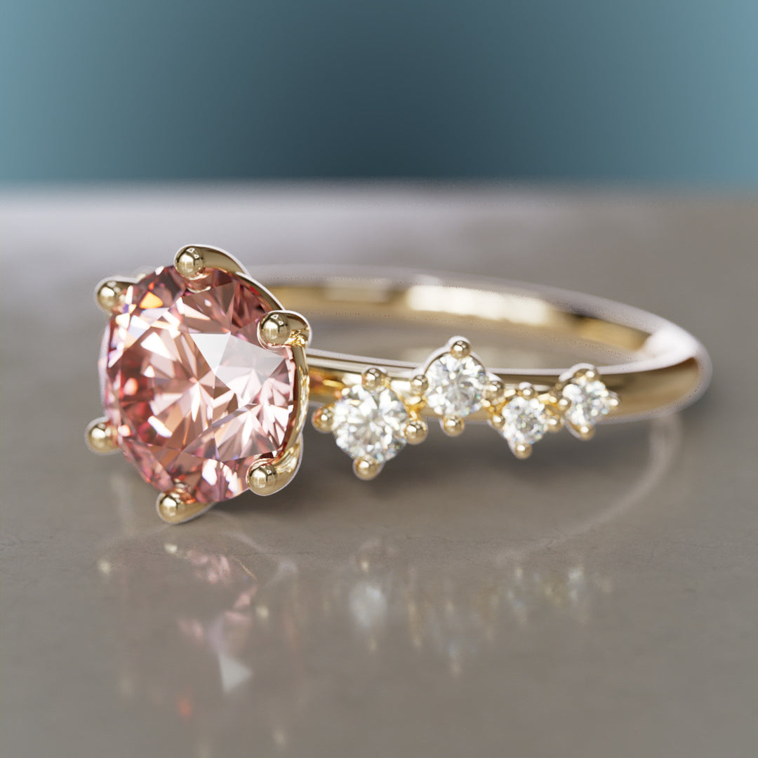 Briar Round Pink Lab Diamond Engagement Flower Ring Nature Inspired By Valley Rose