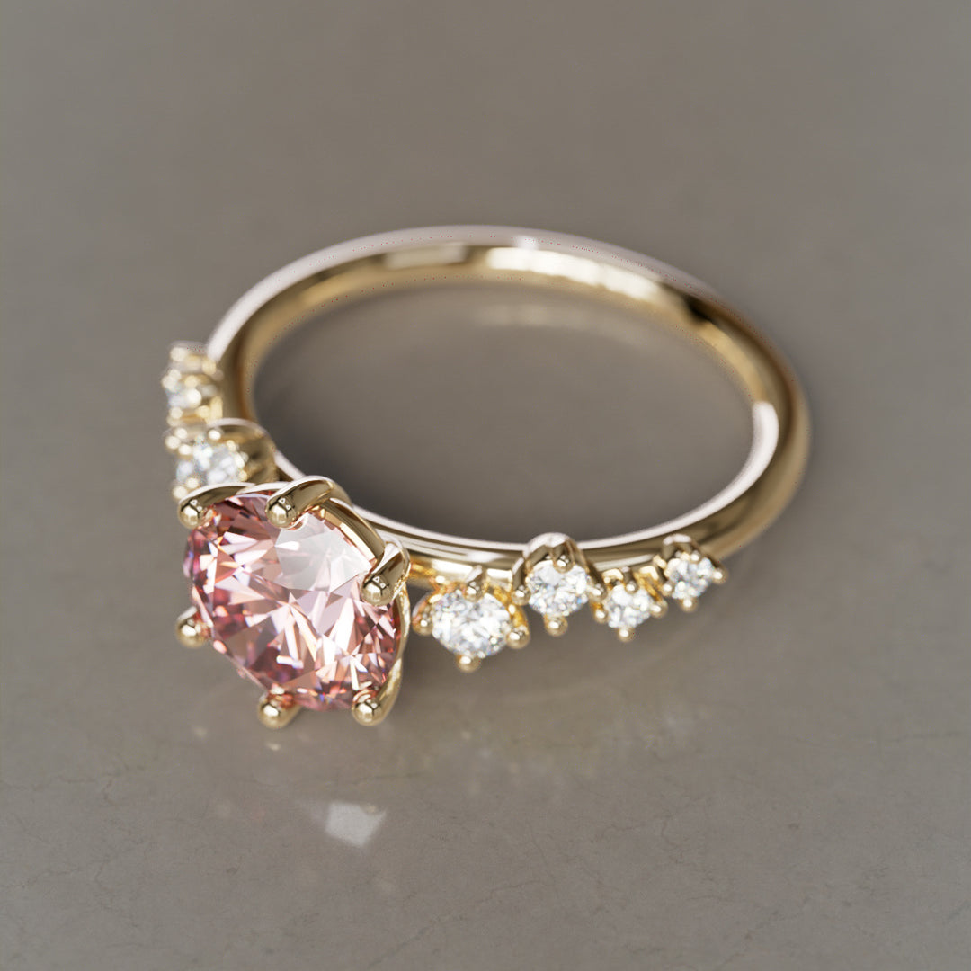 Briar Round Pink Lab Diamond Engagement Flower Ring Nature Inspired By Valley Rose