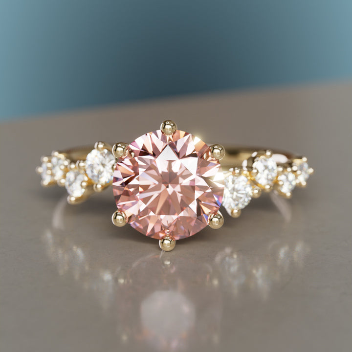Briar Round Pink Lab Diamond Engagement Flower Ring Nature Inspired By Valley Rose