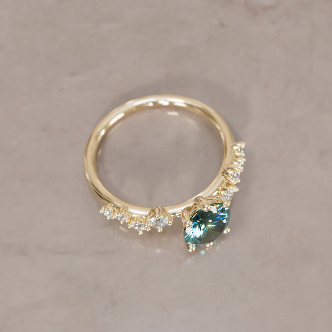 Briar Round Teal Sapphire Engagement Flower Ring Nature Inspired By Valley Rose