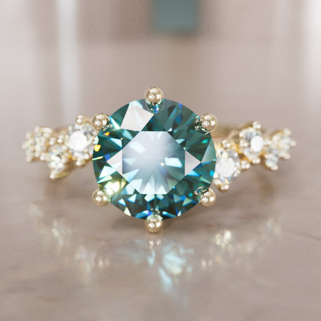 Briar Round Teal Sapphire Engagement Flower Ring Nature Inspired By Valley Rose