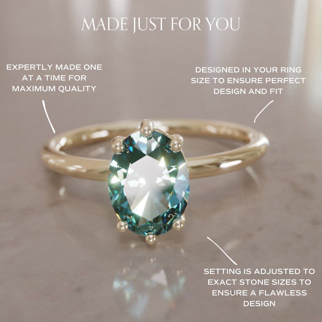 Brisa Oval Teal Sapphire Modern Unique Engagement Ring Solitaire By Valley Rose