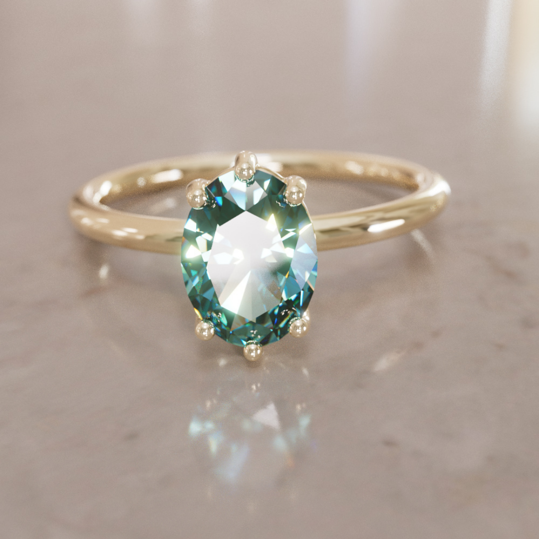 Brisa Oval Teal Sapphire Modern Unique Engagement Ring Solitaire By Valley Rose