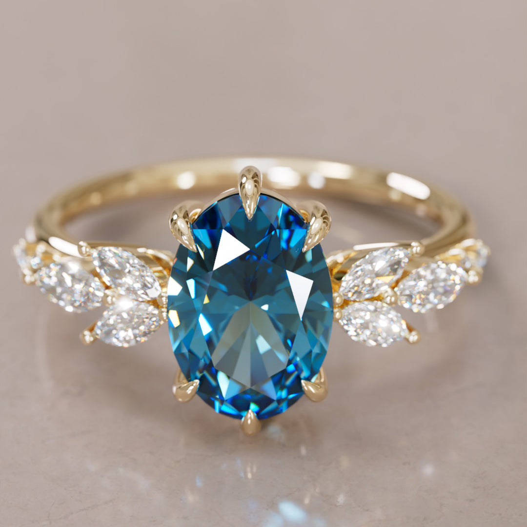 Calla Oval Blue Sapphire Engagement Flower Ring Nature Inspired By Valley Rose