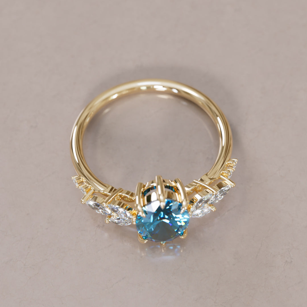 Calla Oval Blue Sapphire Engagement Flower Ring Nature Inspired By Valley Rose