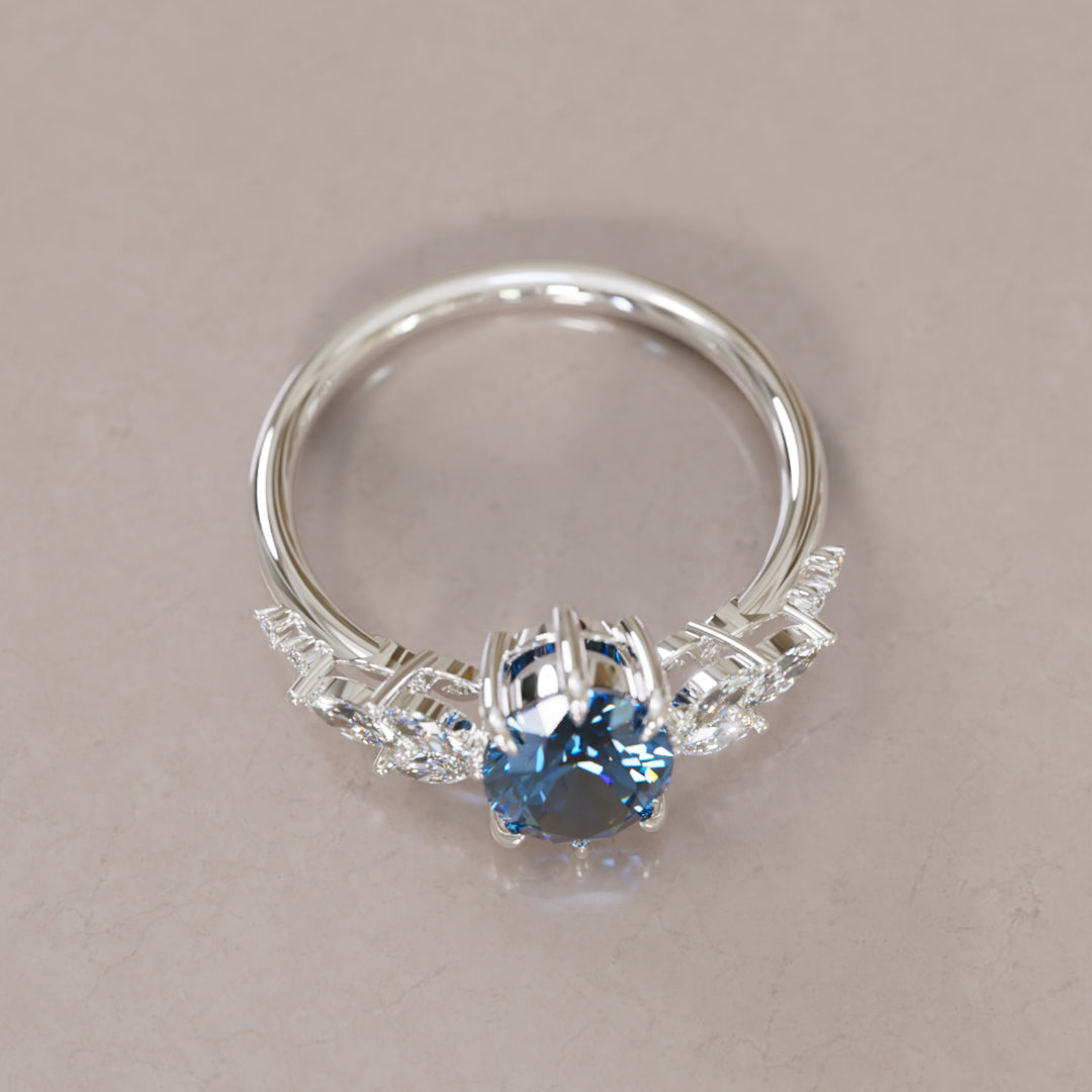 Calla Oval Blue Sapphire Engagement Flower Ring Nature Inspired By Valley Rose