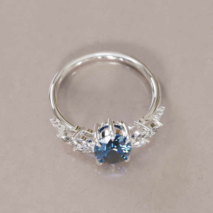 Calla Oval Blue Sapphire Engagement Flower Ring Nature Inspired By Valley Rose
