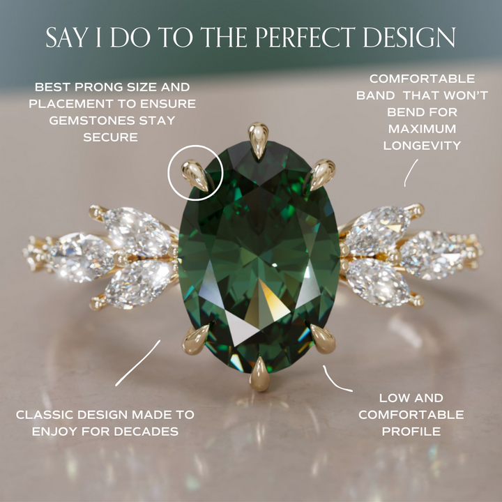 Calla Oval Green Sapphire Engagement Flower Ring Nature Inspired By Valley Rose