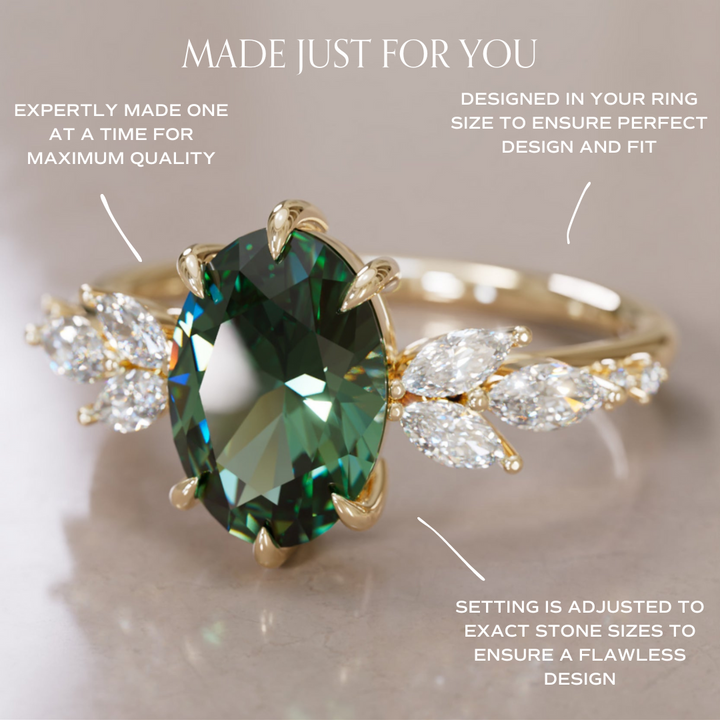 Calla Oval Green Sapphire Engagement Flower Ring Nature Inspired By Valley Rose