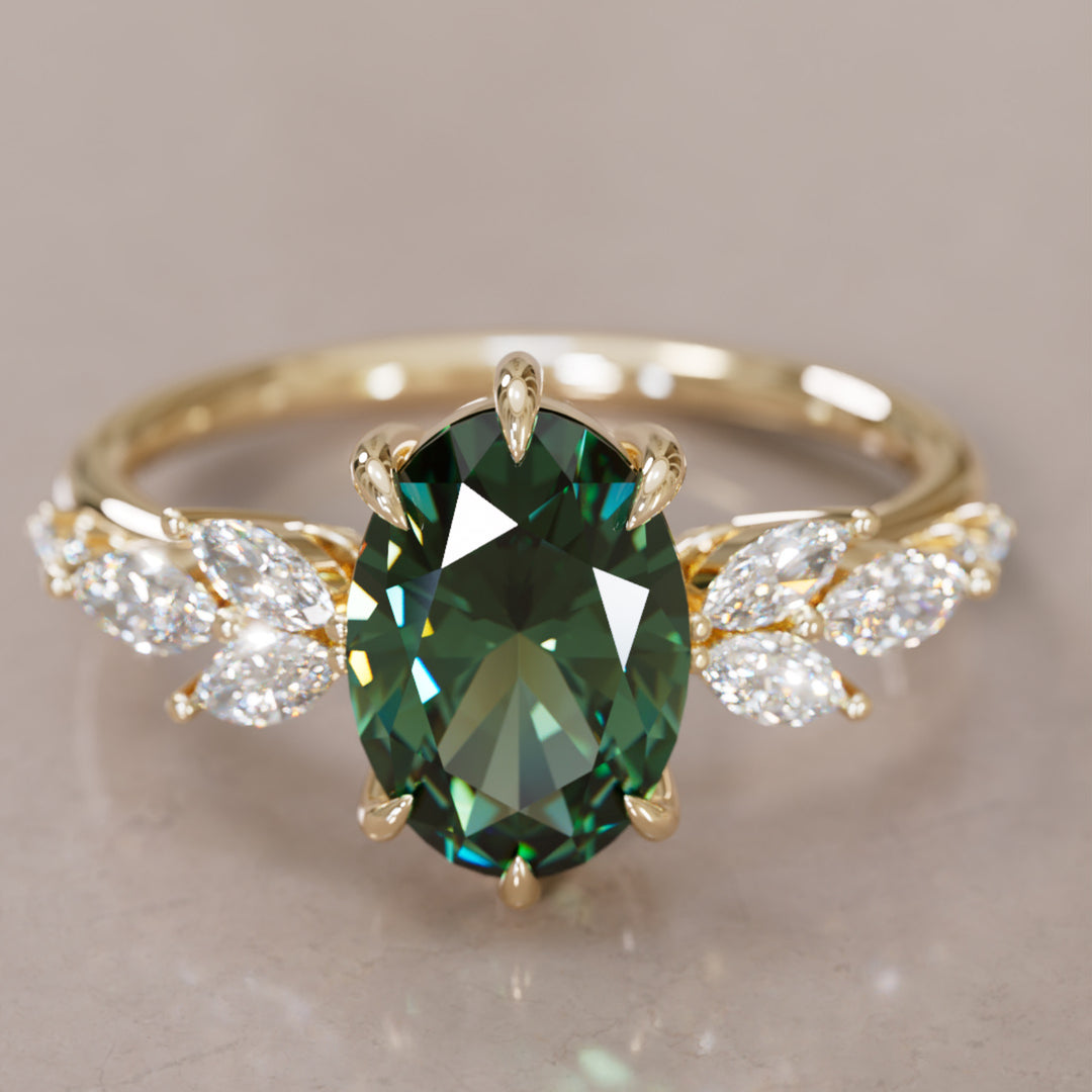 Calla Oval Green Sapphire Engagement Flower Ring Nature Inspired By Valley Rose