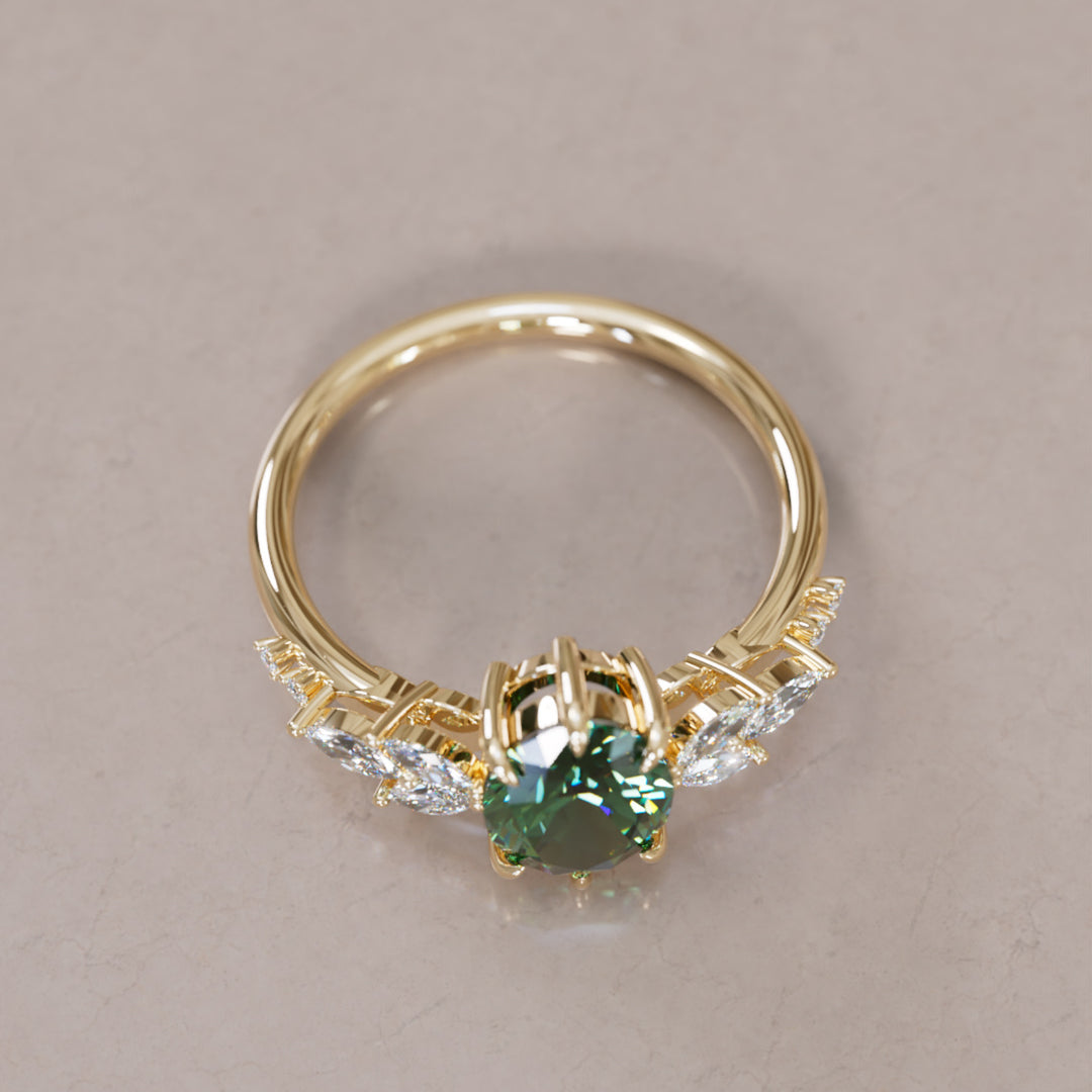 Calla Oval Green Sapphire Engagement Flower Ring Nature Inspired By Valley Rose