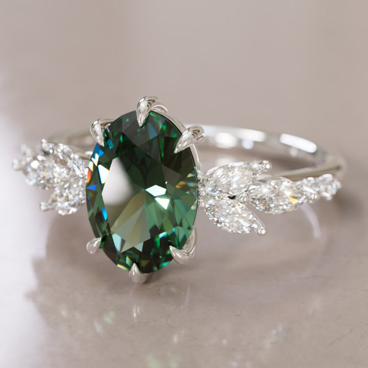 Calla Oval Green Sapphire Engagement Flower Ring Nature Inspired By Valley Rose