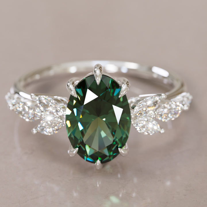 Calla Oval Green Sapphire Engagement Flower Ring Nature Inspired By Valley Rose