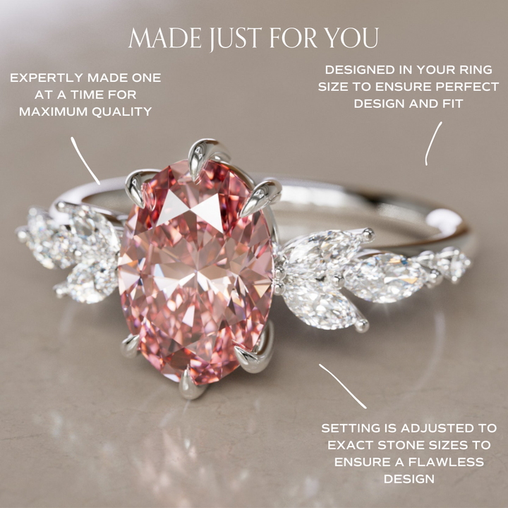 Calla Oval Pink Lab Diamond Engagement Flower Ring Nature Inspired By Valley Rose
