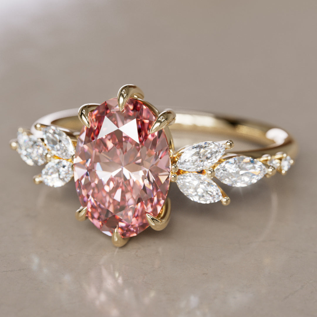Calla Oval Pink Lab Diamond Engagement Flower Ring Nature Inspired By Valley Rose