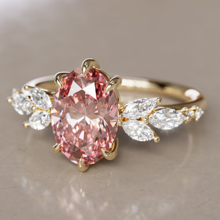 Calla Oval Pink Lab Diamond Engagement Flower Ring Nature Inspired By Valley Rose