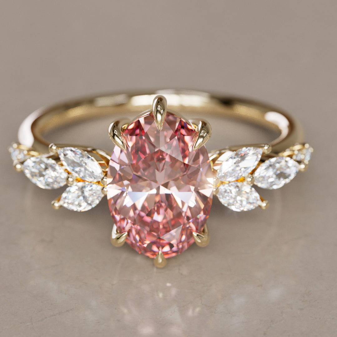 Calla Oval Pink Lab Diamond Engagement Flower Ring Nature Inspired By Valley Rose