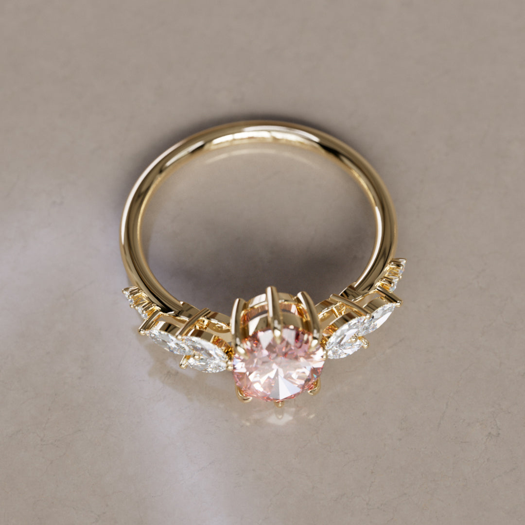 Calla Oval Pink Lab Diamond Engagement Flower Ring Nature Inspired By Valley Rose