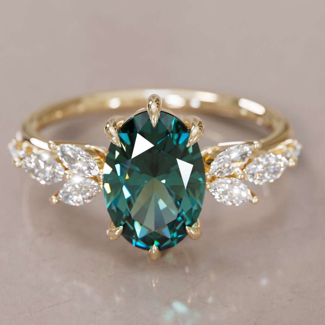 Calla Oval Teal Sapphire Engagement Flower Ring Nature Inspired By Valley Rose