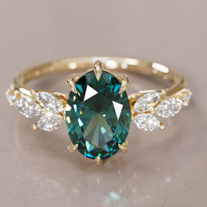 Calla Oval Teal Sapphire Engagement Flower Ring Nature Inspired By Valley Rose