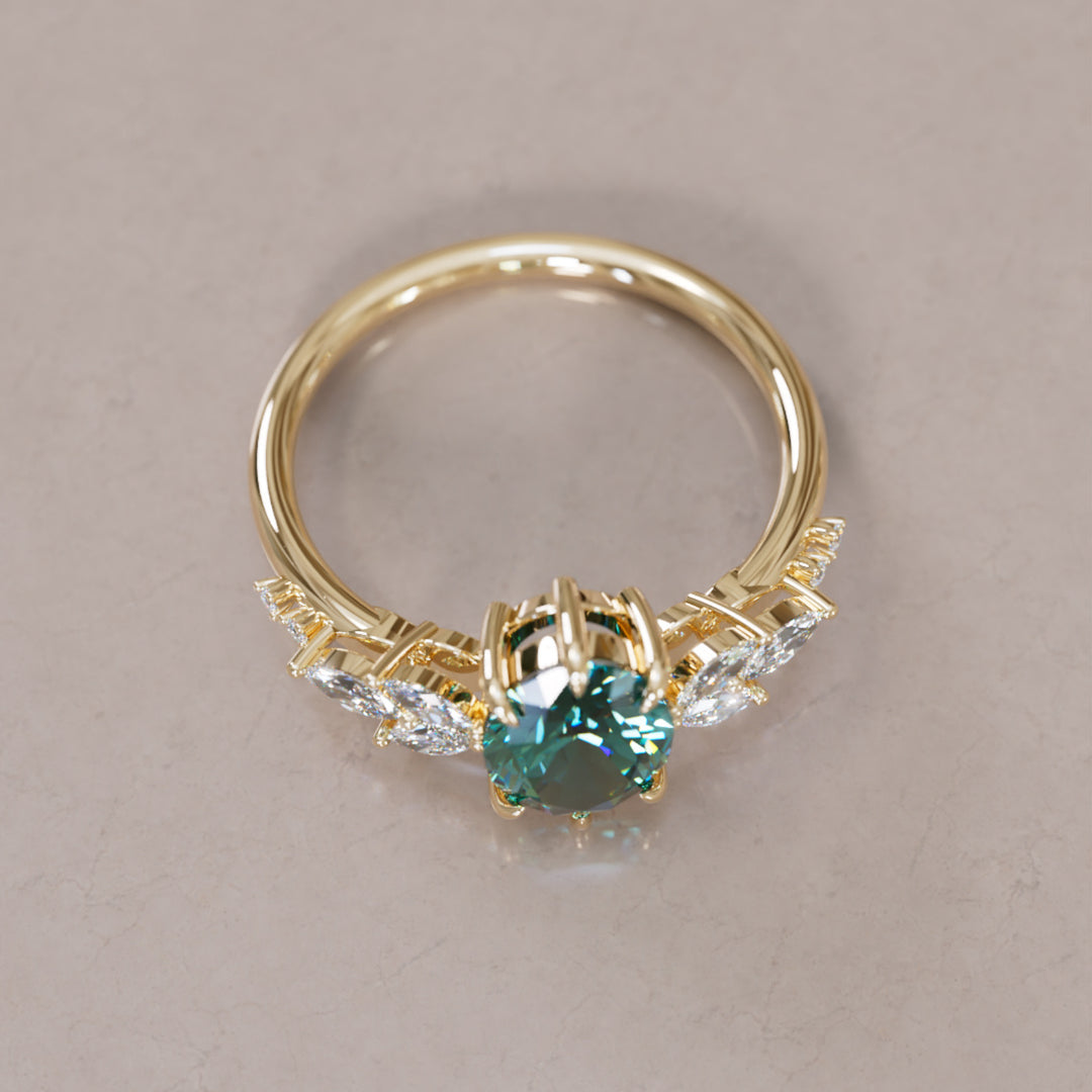Calla Oval Teal Sapphire Engagement Flower Ring Nature Inspired By Valley Rose