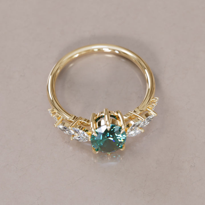Calla Oval Teal Sapphire Engagement Flower Ring Nature Inspired By Valley Rose