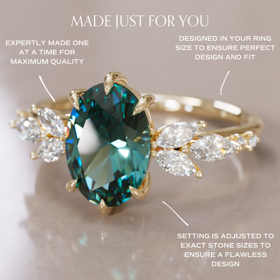 Calla Oval Teal Sapphire Engagement Flower Ring Nature Inspired By Valley Rose