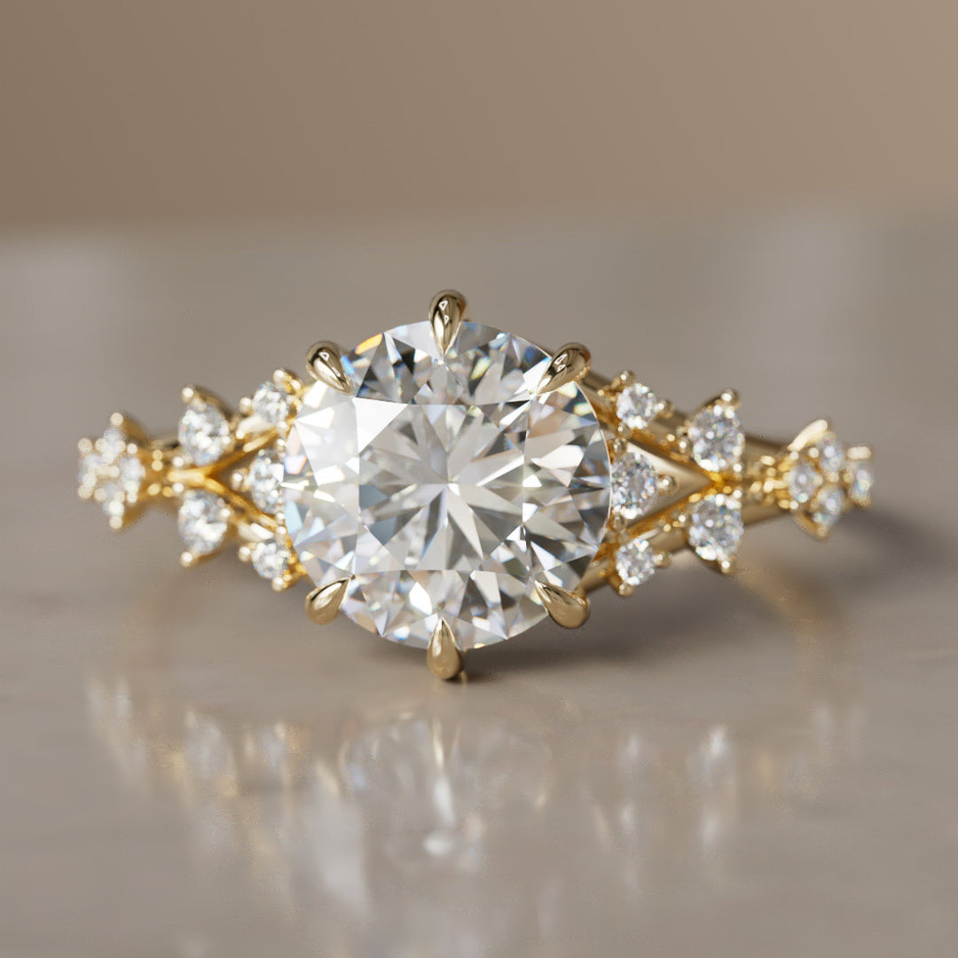 Callista Round Lab Diamond Unique Vintage Engagement Ring By Valley Rose