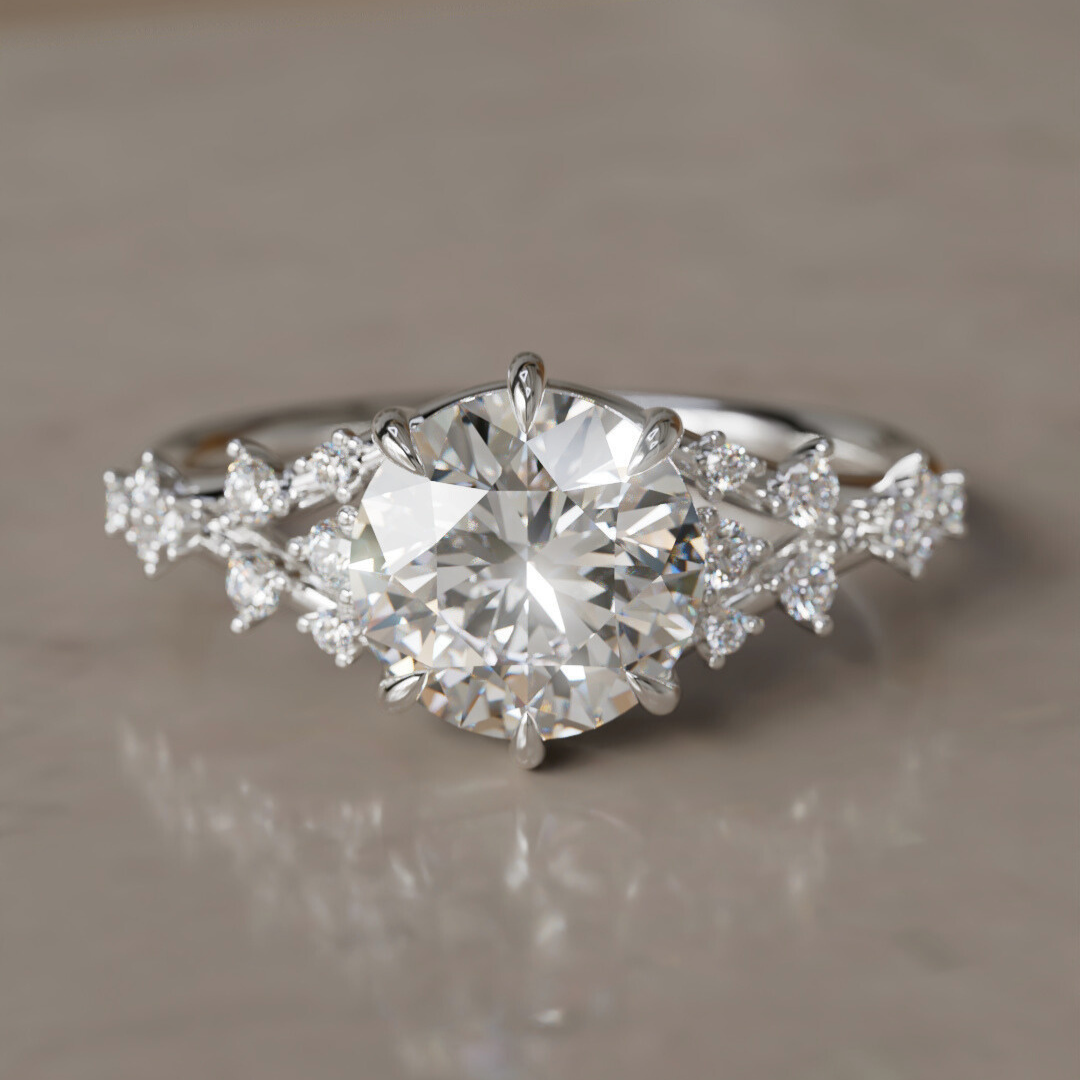 Callista Round Lab Diamond Unique Vintage Engagement Ring By Valley Rose