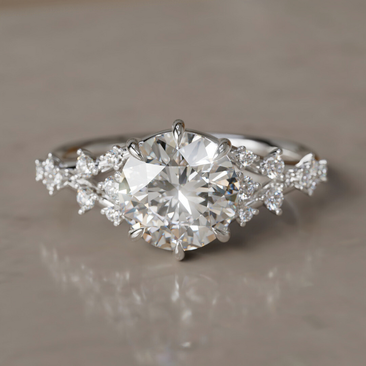 Callista Round Lab Diamond Unique Vintage Engagement Ring By Valley Rose