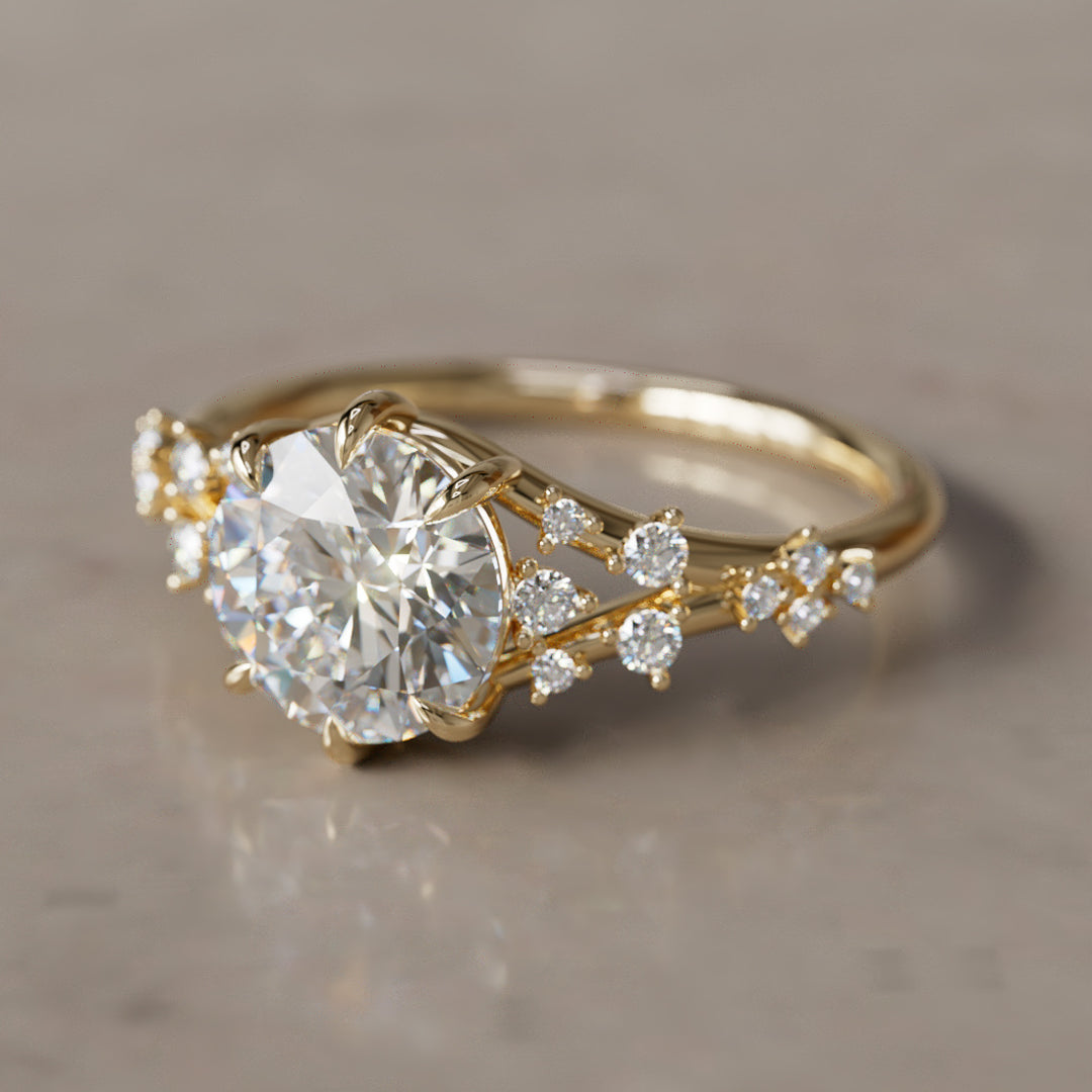 Callista Round Lab Diamond Unique Vintage Engagement Ring By Valley Rose