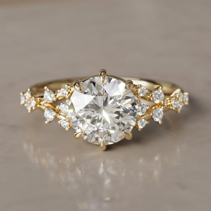Callista Round Lab Diamond Unique Vintage Engagement Ring By Valley Rose