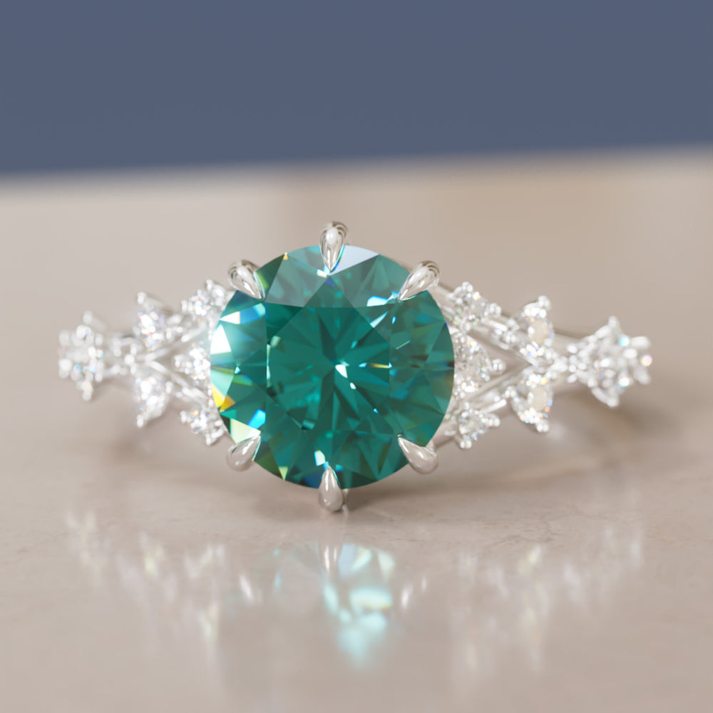 Callista Round Teal Sapphire Alternative Engagement Ring By Valley Rose