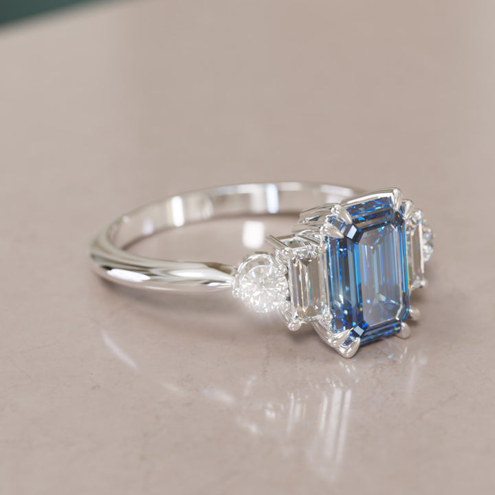Capri Emerald Cut Blue Sapphire Art Deco Engagement Ring By Valley Rose