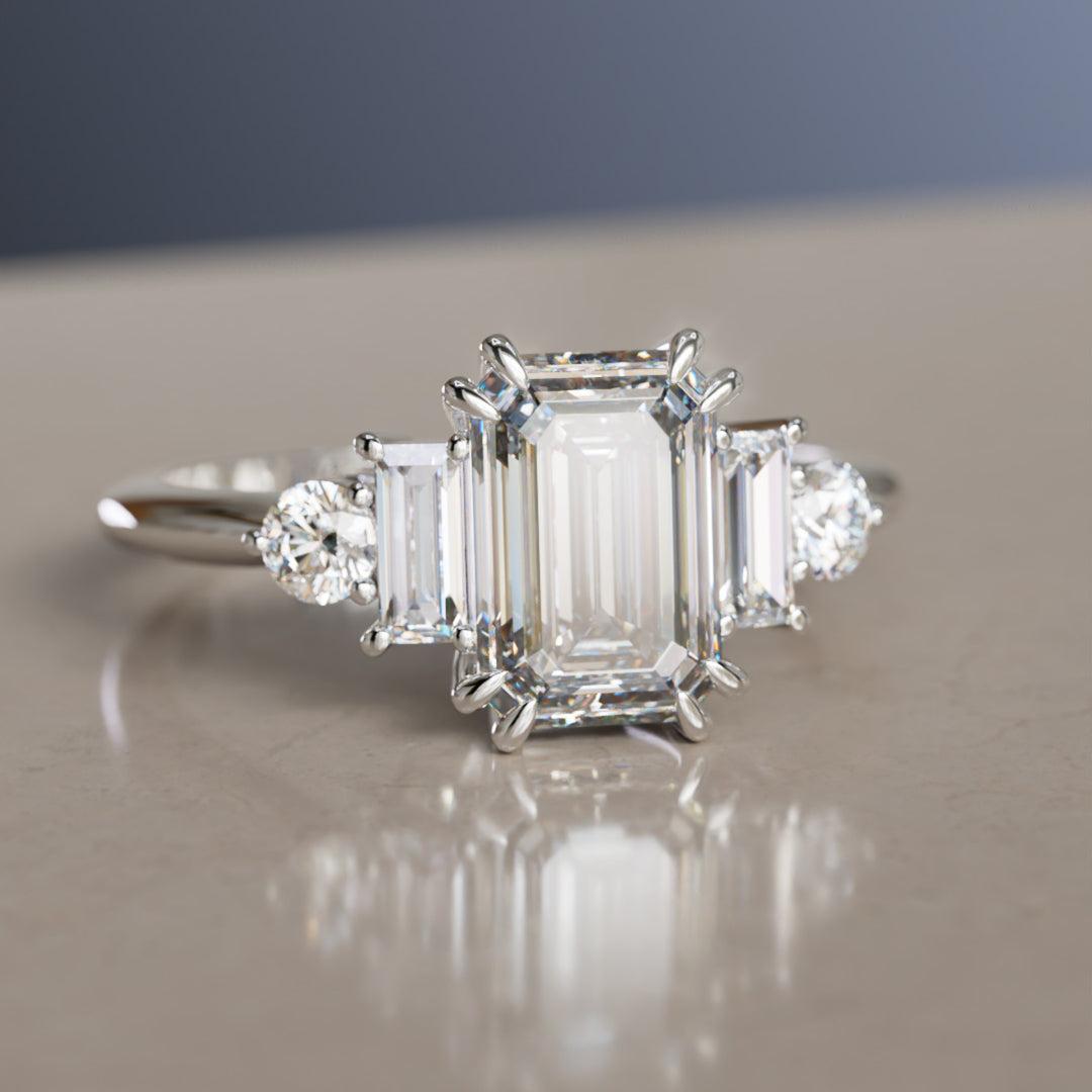 Capri Emerald Cut Lab Diamond Art Deco Engagement Ring By Valley Rose