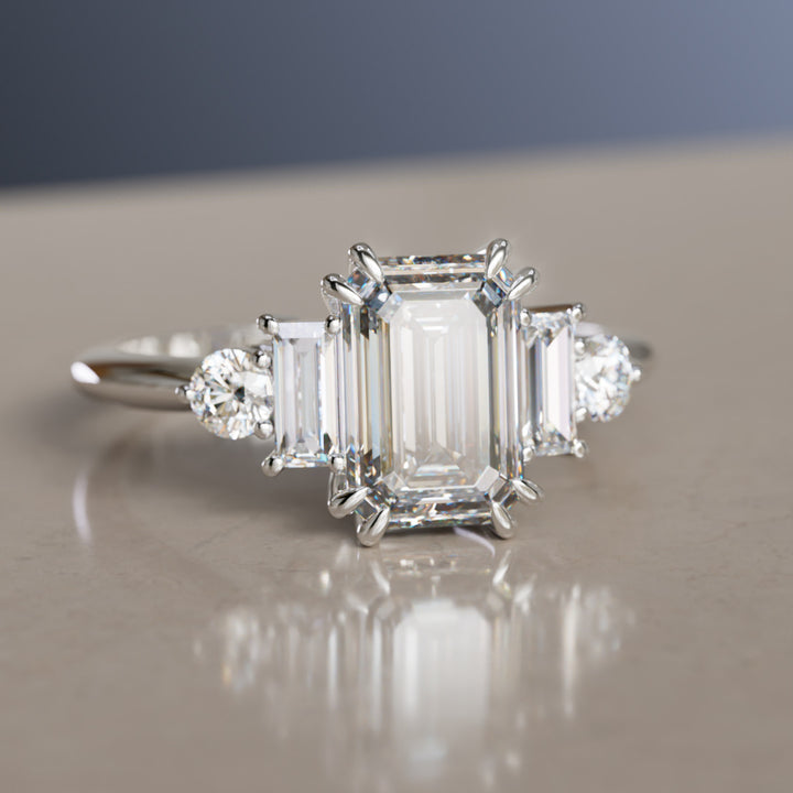 Capri Emerald Cut Lab Diamond Art Deco Engagement Ring By Valley Rose