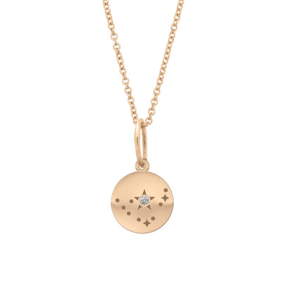 Capricorn Zodiac Astrology Charm - Diamond Gold Constellation Coin Pendant Lab Diamond By Valley Rose Ethical Jewelry