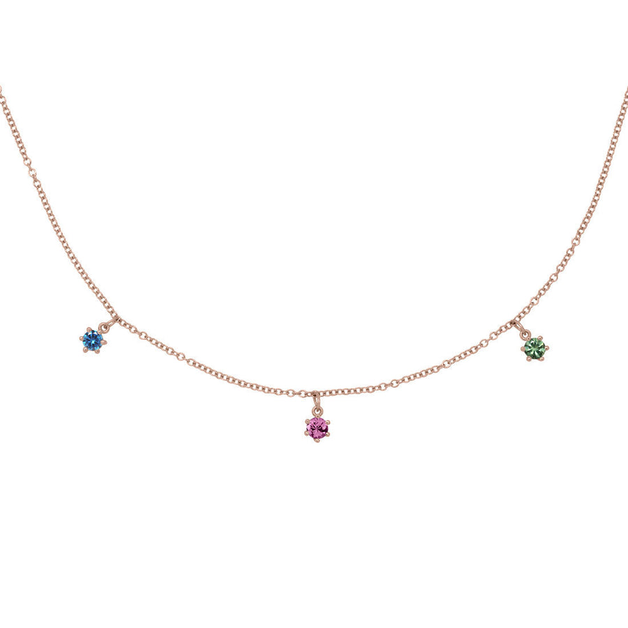 Capricorn Zodiac Gold Fringe Necklace with Garnet, Blue Sapphire and Green Sapphire 16" Chain By Valley Rose Ethical Jewelry
