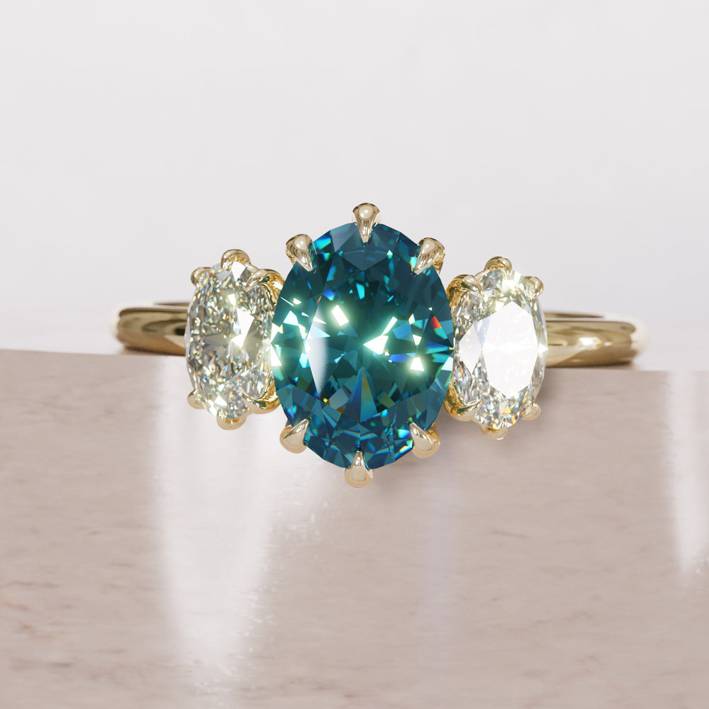 Carissa Oval Blue Sapphire Modern Unique Three Stone Engagement Ring By Valley Rose