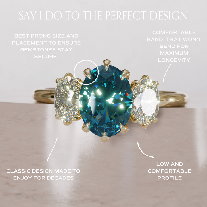 Carissa Oval Blue Sapphire Modern Unique Three Stone Engagement Ring By Valley Rose