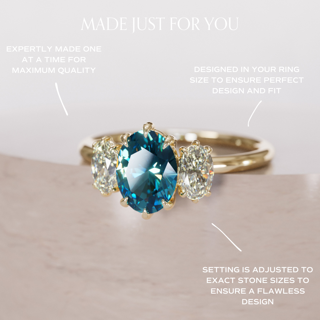 Carissa Oval Blue Sapphire Modern Unique Three Stone Engagement Ring By Valley Rose