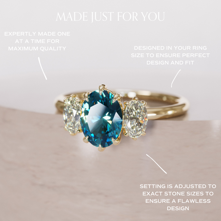Carissa Oval Blue Sapphire Modern Unique Three Stone Engagement Ring By Valley Rose