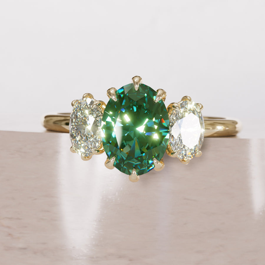 Carissa Oval Green Sapphire Modern Unique Three Stone Engagement Ring By Valley Rose