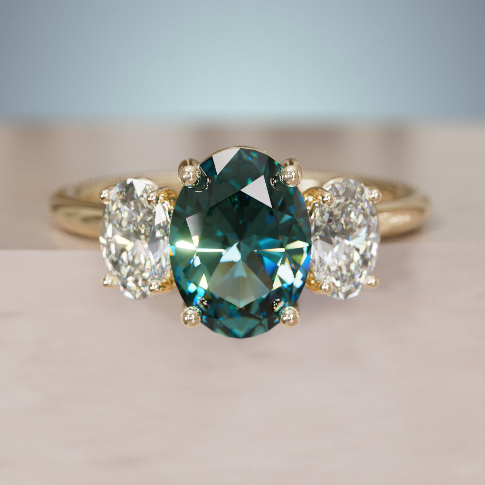 Unique Oval Teal Sapphire Engagement Ring with Diamonds – Valley Rose