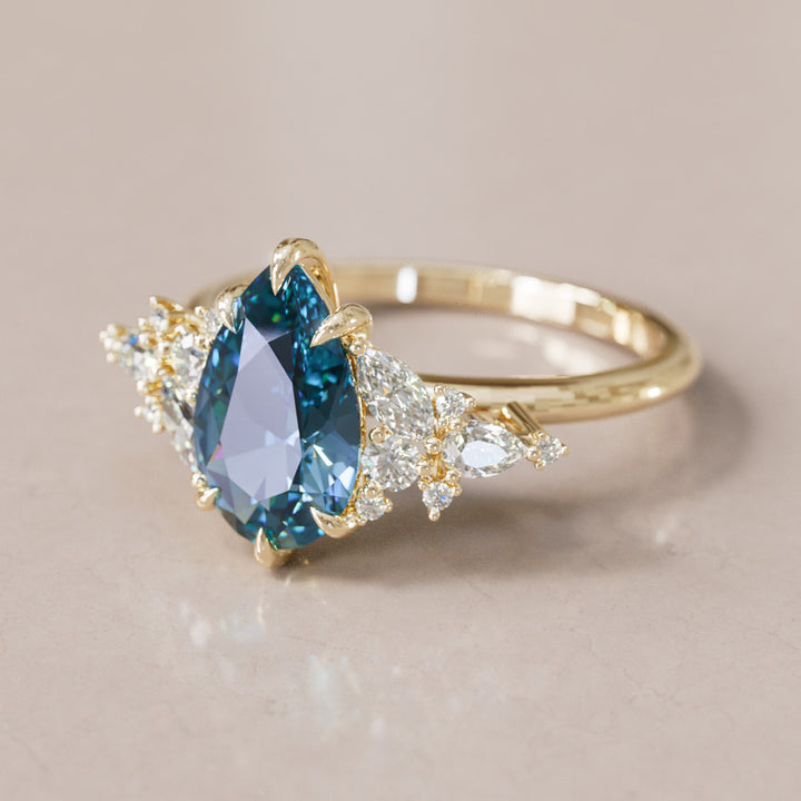 Cassia Pear Blue Sapphire Engagement Flower Ring Nature Inspired By Valley Rose